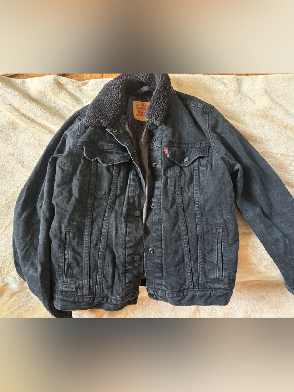 Men's Black Sherpa-Lined Denim Jacket
